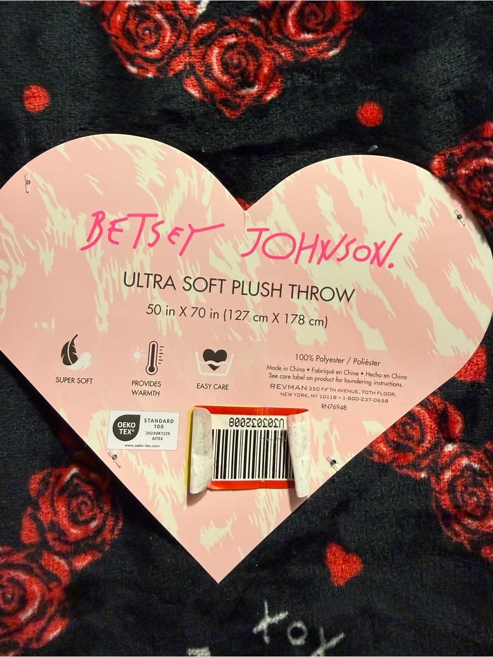 Betsey Johnson Halloween  “Lovers” Skeleton Rose Ultra Soft Plush Throw Blanket